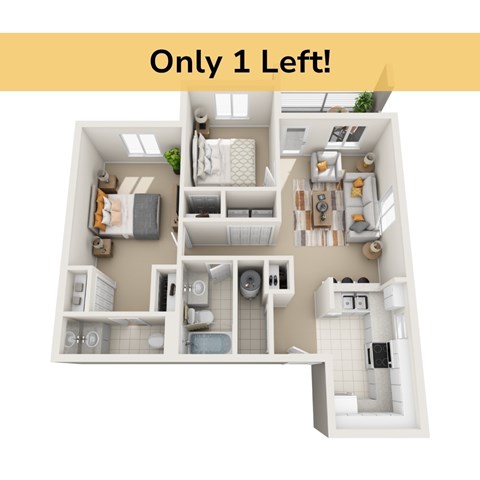 Floor plan for 2 beds, 1.5 baths, 790 sqft